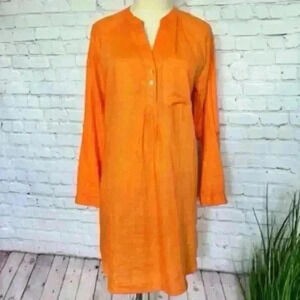 Martha Stewart collection 100% Linen orange 🍊 long sleeve dress NWOT size L